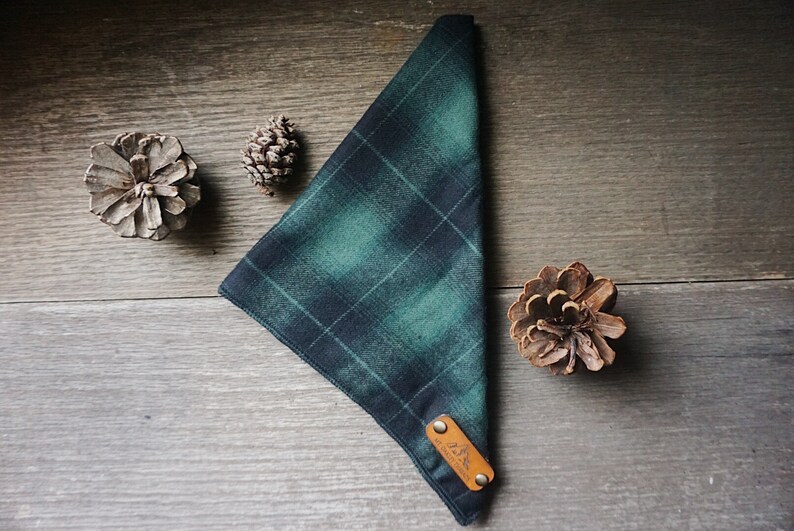Flannel Pearl Snap Dog Bandana Yosemite Trio Flannel Bandana Plaid Fabric Pearl Snap Bandana Dog Bandana