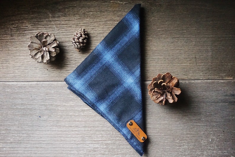 Flannel Pearl Snap Dog Bandana Yosemite Trio Flannel Bandana Plaid Fabric Pearl Snap Bandana Dog Bandana