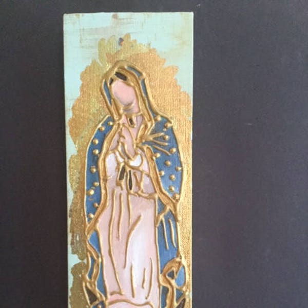 4 x 12 Mixed Media Painting of Our Lady of Guadalupe