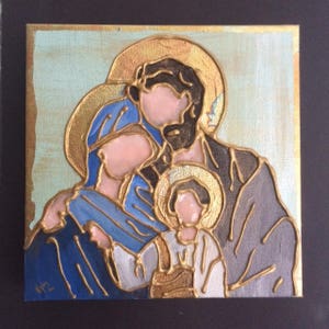 8 x 8 Inch Acrylic, Mixed Media Painting of the Holy Family