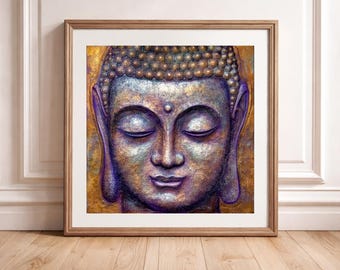 紫色の仏陀のファインアートプリント、スピリチュアルな禅瞑想の壁掛けアート