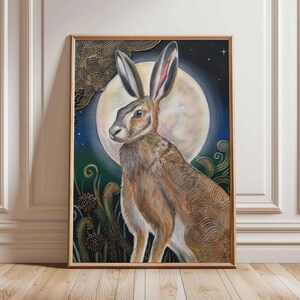 Pagan Moon Hare Fine Art Print - Witchy Spirit Animal Wall Art - Sacred Goddess & Divine Feminine Decor - Celtic Lunar Magic Poster