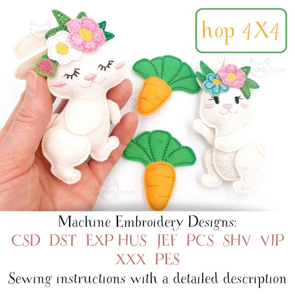 Sweet Baby Bunny Embroidery Files Easter Felt Toy Design Pack Instant Download