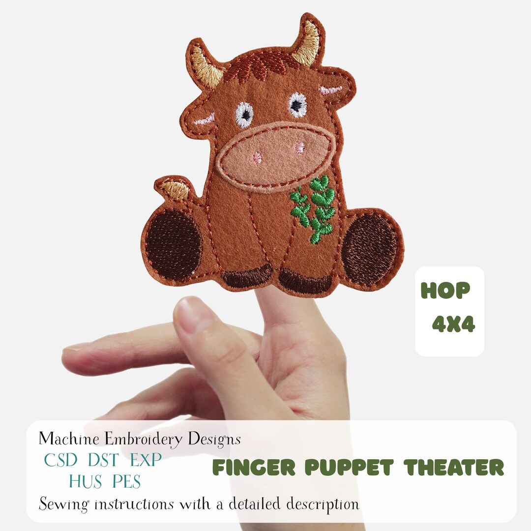 Cute Bull Finger Puppet Machine Embroidery Design ITH 4x4 Hoop. DIY ...