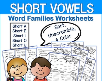 short vowels word families worksheets etsy