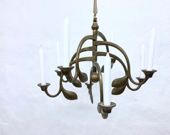 Large hanging brass bronze candlestick eight lights 70s 80s brutalist