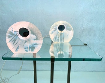 2 Halogen Tischleuchten aus Glas von Hillebrand 70er 80er Jahre Design Space Age