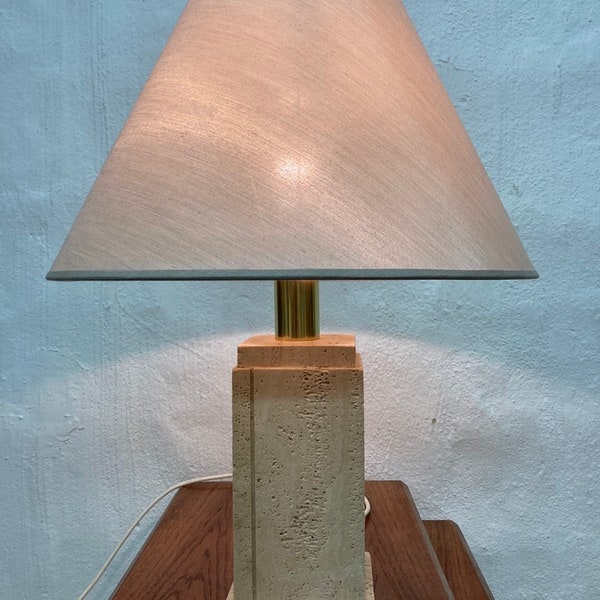 60s travertine table lamp with square base