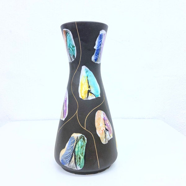 Bay Keramik 585-28 Dekor Kongo Vase Diabolo Form Design Bodo Mans