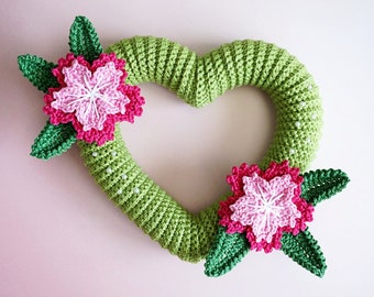 Crochet pattern heart with flowers - PDF file german