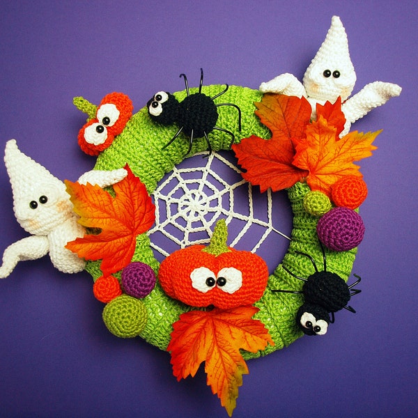 Crochet pattern Halloween door wreath - PDF file in German