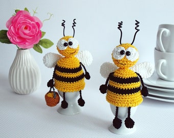 Crochet pattern egg warmer bees - PDF file in German