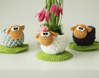 Crochet pattern egg cup sheep - PDF file German