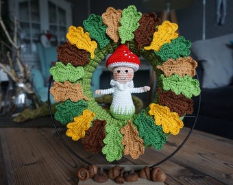 Crochet pattern autumn wreath with fly agaric - PDF file in German