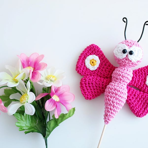 Crochet pattern flower plug butterfly - PDF file in German