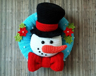 Crochet instructions door wreath "Snowman", PDF file