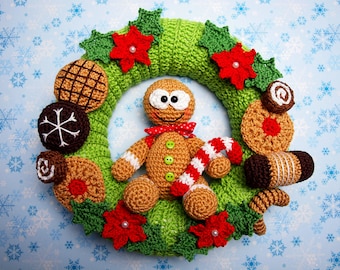 Crochet instructions door wreath gingerbread man - PDF file German