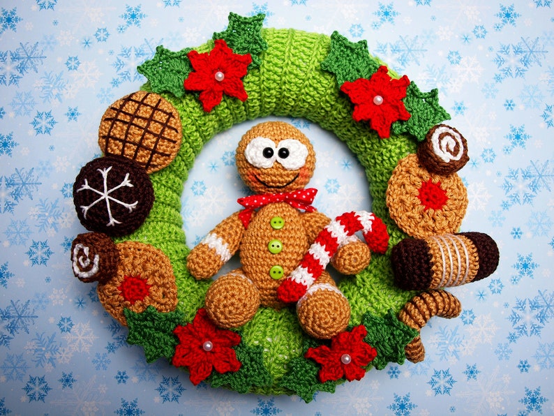 Crochet instructions door wreath gingerbread man PDF file German image 1