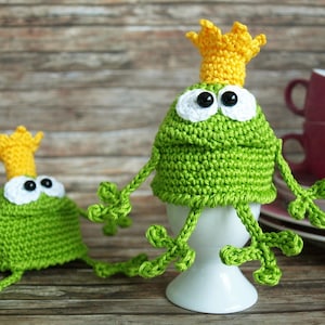 Egg warmer frog prince, crochet pattern, PDF file in German