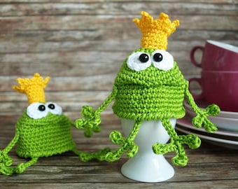 Egg warmer frog prince, crochet pattern, PDF file in German