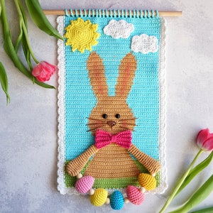 Crochet instructions wall hanging Easter bunny - PDF file in German