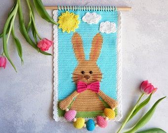 Crochet instructions wall hanging Easter bunny - PDF file in German