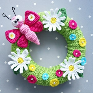 Crochet pattern door wreath with butterfly - PDF file in German