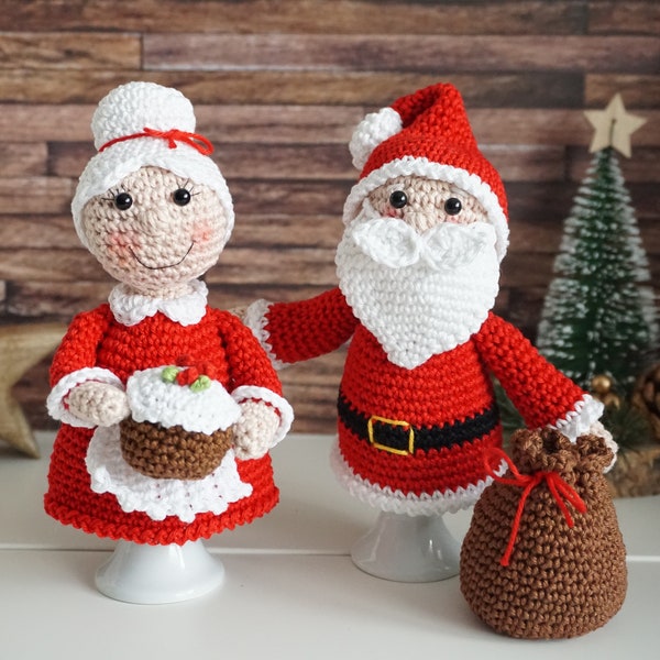 Patron au crochet chauffe-œufs Père Noël avec sa femme - fichier PDF allemand