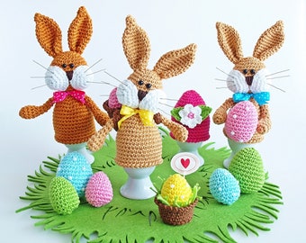 Crochet pattern egg warmer bunnies - PDF file in German