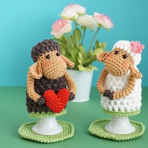 Crochet pattern egg warmer sheep with heart - PDF file in German