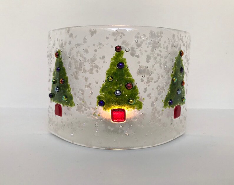 Fused Glass Christmas Tree Curve with Dichroic Ornaments Art Etsy