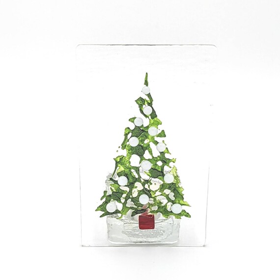 Fused Glass Christmas Tree T Light Candle Holder & Shade new Etsy UK