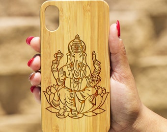 Ganesha IPhone X Case, Engraved Iphone X case, Wooden Engraved Iphone X Case, Iphone case, Beautiful Gift for here,unique case,