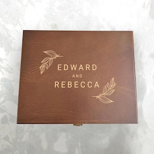 Wedding Memory Box, Personalized Keepsake Wood Box, walnut colored Wood Keepsake Box, Custom Wedding Gift, Custom Photo Box, Gifts for Her