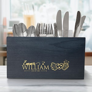 Custom Wedding  Silverware Caddy, kitchen Utensil Holder,Personalize Caddy,  Picnic Caddy, Customized Caddy for newly wed couple