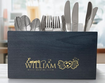 Porta cubiertos con grabado personalizado: regalo personalizado para recién casados