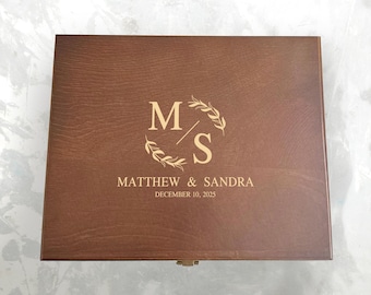 Personalized Walnut Finish Wood Keepsake Box: Wedding Memory Box