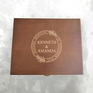 Wedding Memories Wooden Keepsake Box, Gift for Couples, Laser Engraved,  Engraved Memory Box, walnut colored pine wood box, personalized box