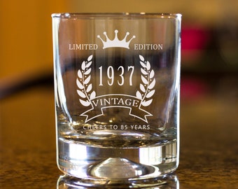 Vaso de whisky grabado conmemorativo del 85.º aniversario - Edición limitada vintage de 1936