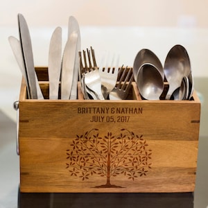 Customize Silverware caddy, kitchen Utensil Holder,Personalize Kitchen Stuff, Picnic Caddy, kitchen tool holder, New home Gift, Personalized