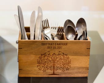 Porta cubiertos personalizado: porta utensilios grabado, regalo para un nuevo hogar