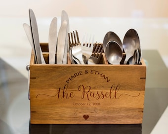 niestandardowa nazwa Srebrny pojemnik na sztućce, uchwyt na przybory kuchenne, personalizuj przybory kuchenne, piknikowy pojemnik, uchwyt na narzędzia kuchenne, prezent na parapetówkę, niestandardowy