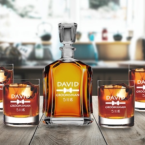 Housewarming Decanter set with whiskey glasses, Wedding gift decanter set, Couple gift, Personalize Decanter set, Groomsmen Decatner set