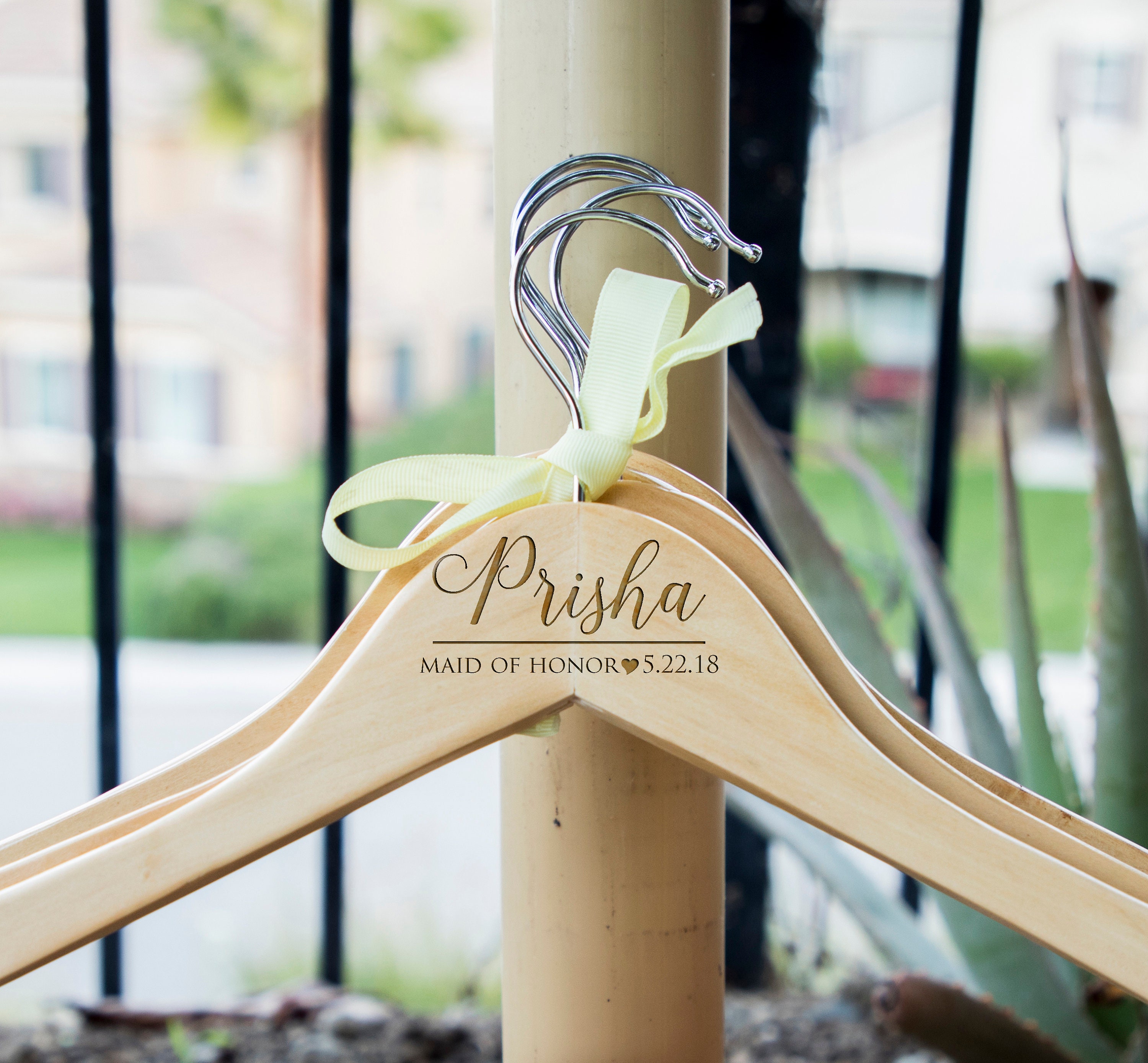 Custom Engraved Wedding Hanger: Bridal Party Gift, Bamboo Wood