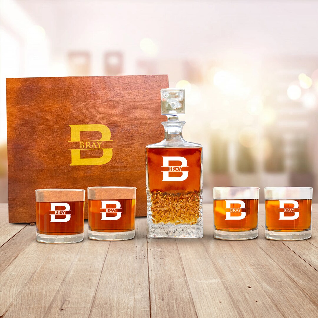 Customized Engraved Whiskey Decanter Set ,5 Pcs Perosnalized Bourbon ...