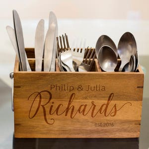 Couple Silverware Caddy, kitchen Utensil Holder,Personalize Kitchen Stuff, Picnic Caddy,kitchen tool holder, housewarming Gift, custom