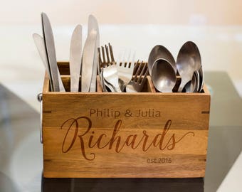 Couple Silverware Caddy, kitchen Utensil Holder,Personalize Kitchen Stuff, Picnic Caddy,kitchen tool holder, housewarming Gift, custom