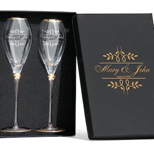 Set von 2 Hochzeit Sektgläser Tulpenform - Hochzeit Toastgläser für Braut und Bräutigam - Love Birds Tulpenform Gläser