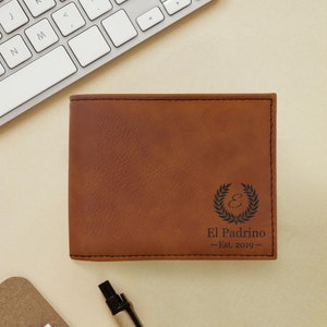 Cartera personalizada para hombres, cartera de cuero sintético personalizada, cartera plegable grabada, regalos de aniversario para él, diseño de hoja elegante