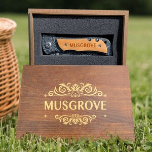 Father&#39;s Day Gift, Damascus Style Knife with box,Personalized Pocket Knife For Men, 9 unique design for box,  Knife For Men Engraved